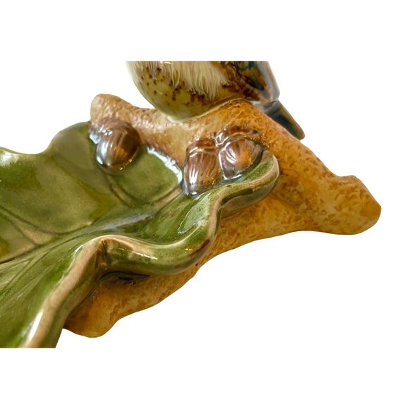 Ceramic Drip-Glazed Blue Bird Leaf Serving Dish, Candy Nut Tray Sculpture-ZQQQC - Picture 12 of 16